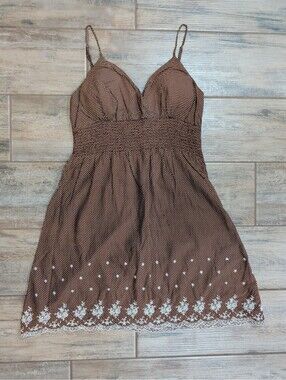 Vintage Y2K She's Cool Brown Polka Dot Cotton Babydoll Dress Plus Size 1X Boho